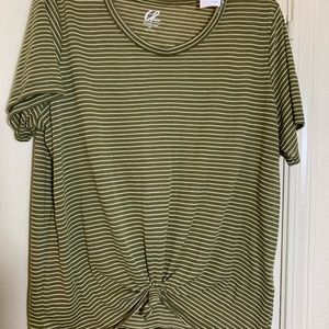 Striped top with a knot tied bottom